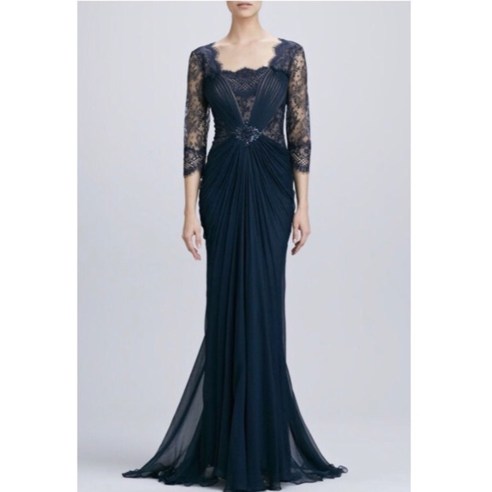 Tadashi Shoji Embellished Lace+Silk Chiffon Gown